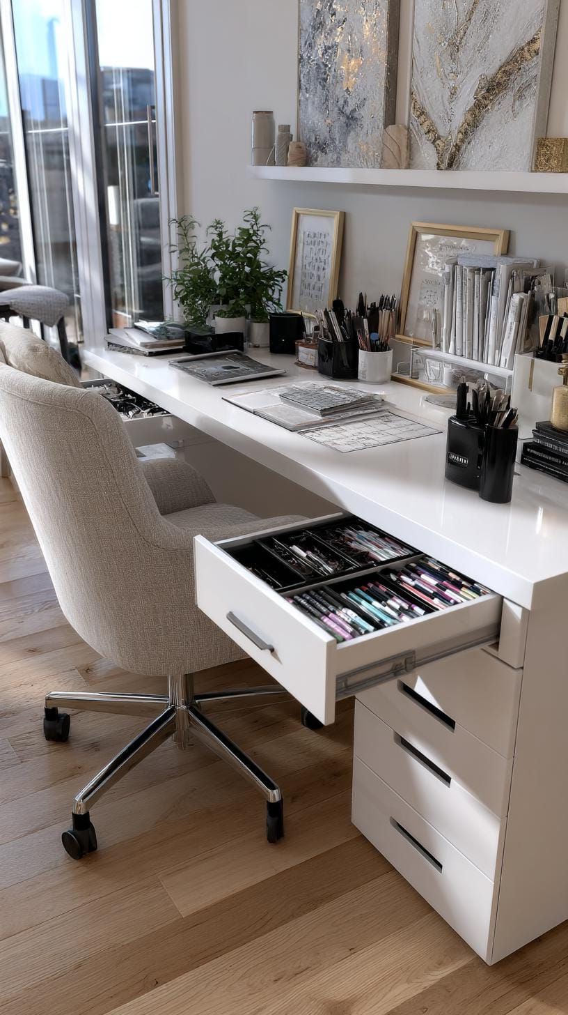 22. Modern Craft Desk With White Finish and Built-In Drawers - photo 2