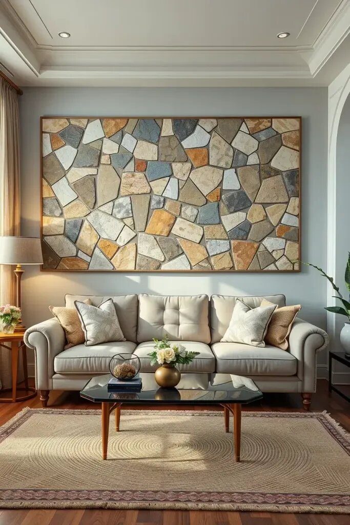 24. Display Handcrafted Stone Murals in Soft Tones
