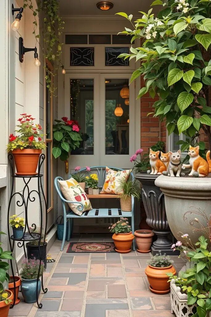 Curious Cats Peeking Out of Porch Planters - photo 2
