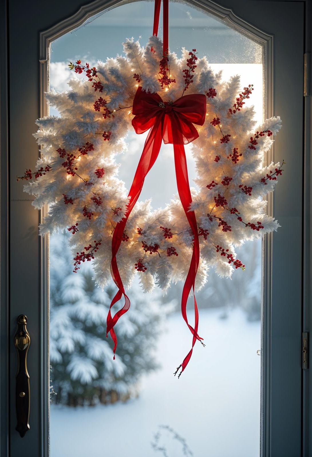7. White Christmas Wreaths with Red Accents - photo 4