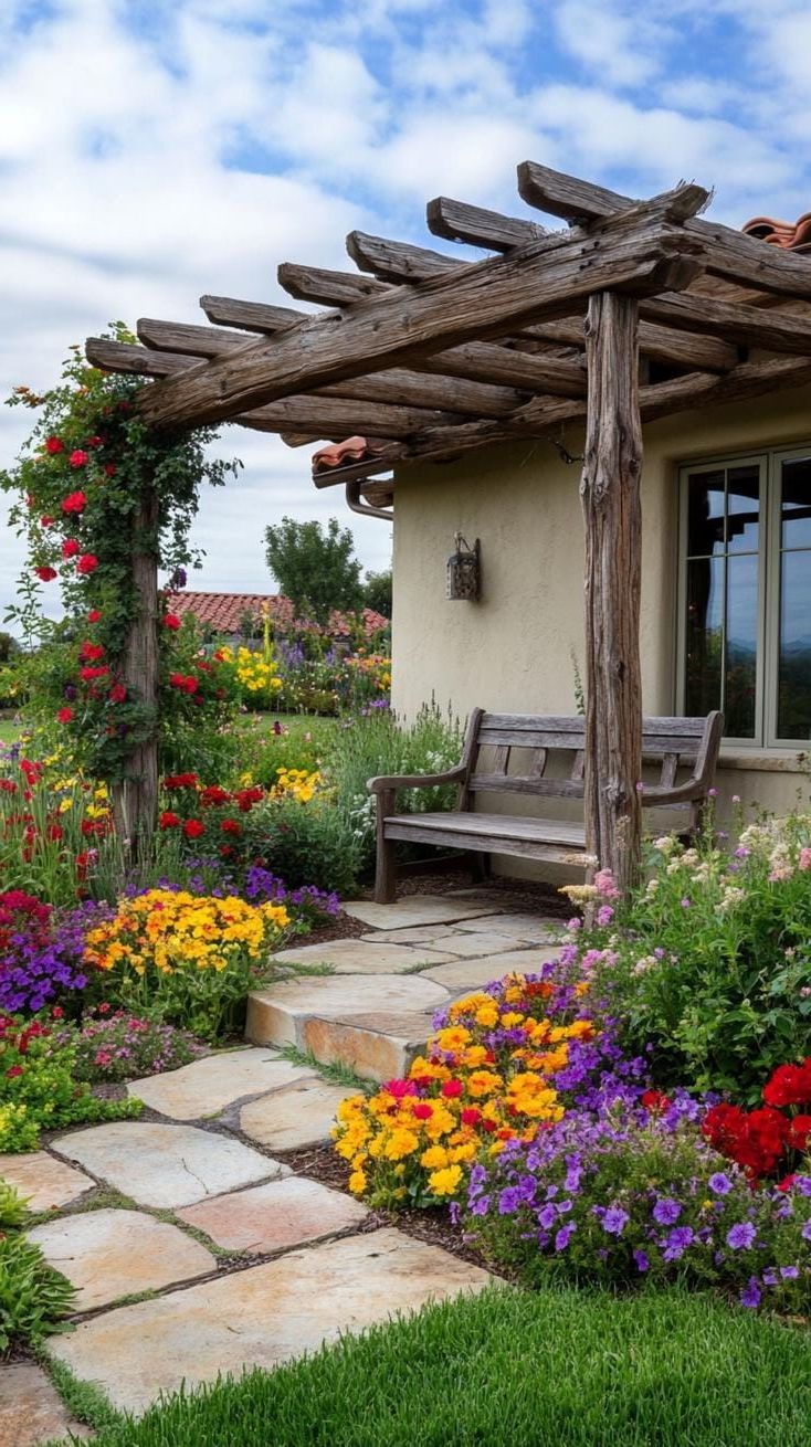 5. Wooden Pergola for a Vibrant Country Garden