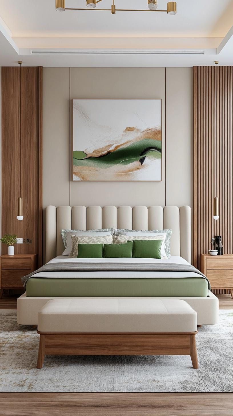 24. Neutral Bedroom Base Highlighted with Smokey Sage Green - photo 3