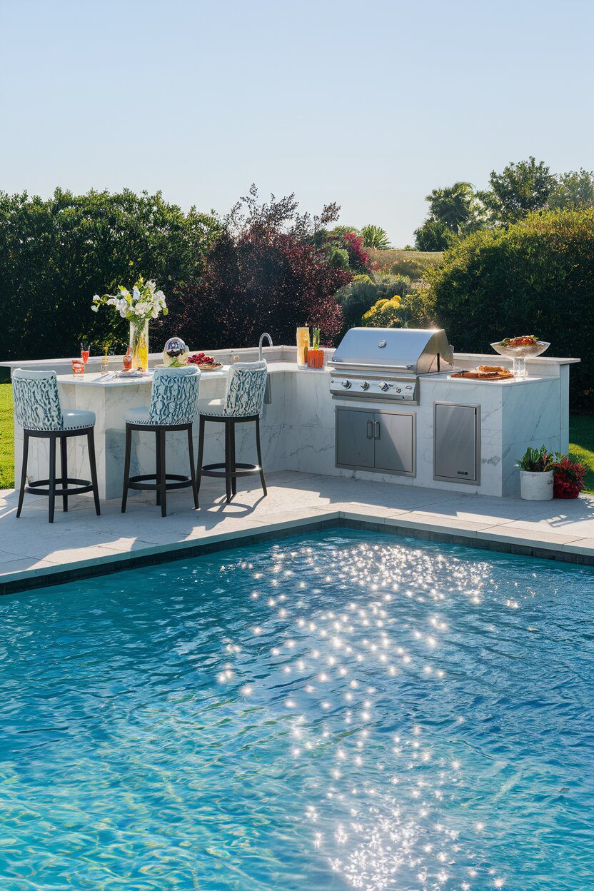 16. Luxurious Backyard Oasis: Pool & Kitchen