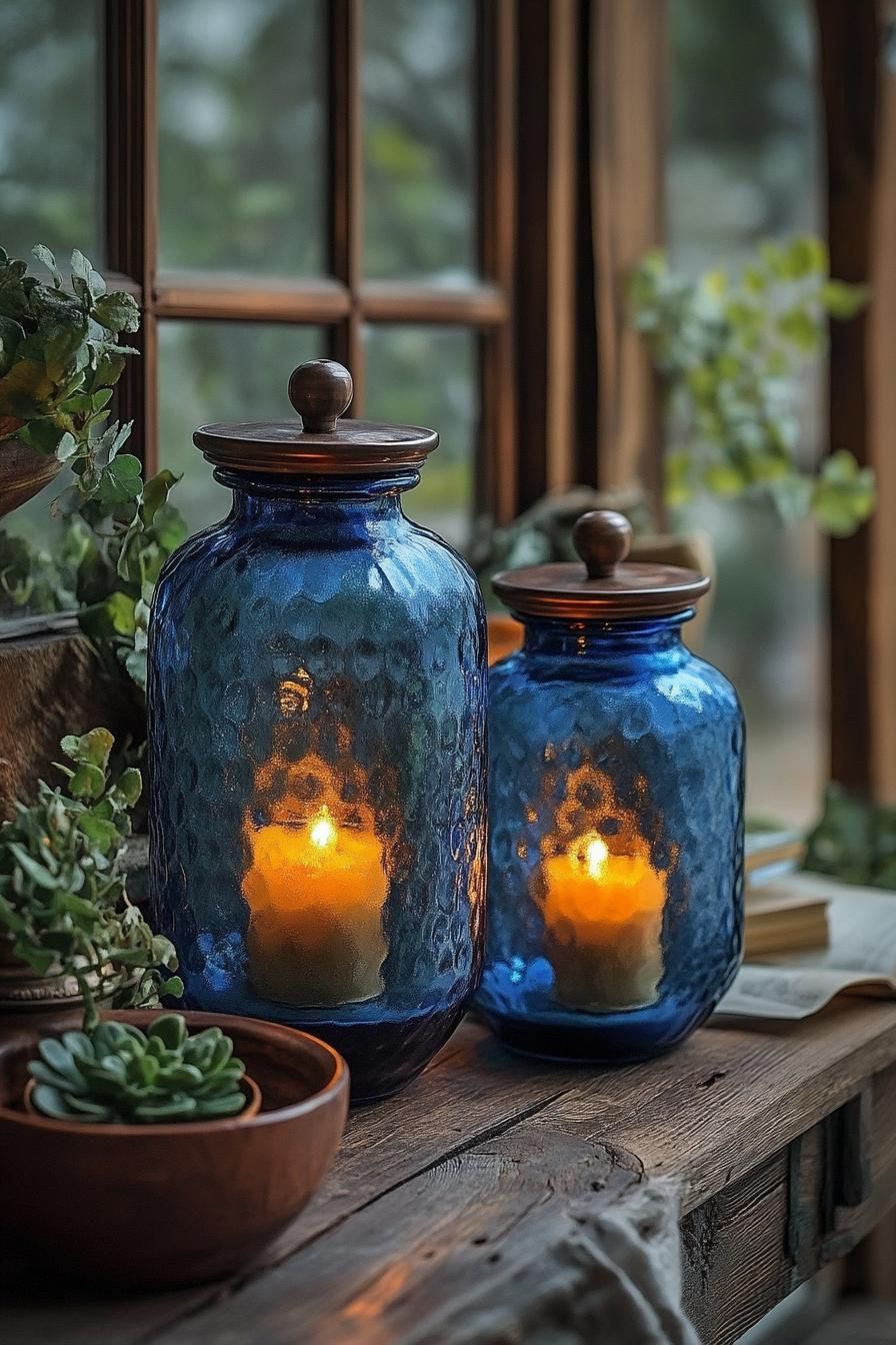 19. Midnight Blue Glass Lantern Decor