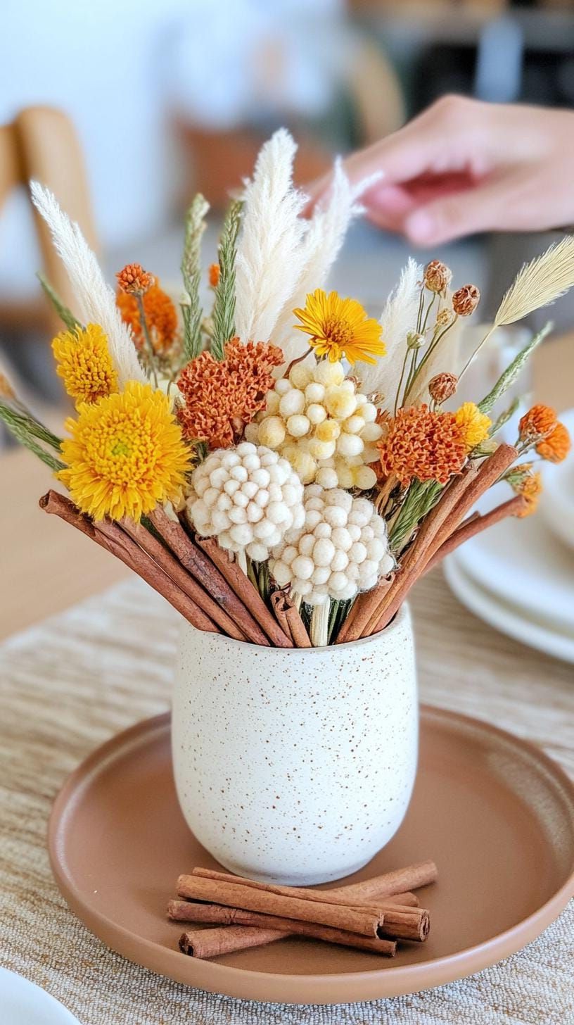 6. Cinnamon-Spiced Winter Floral Centerpieces