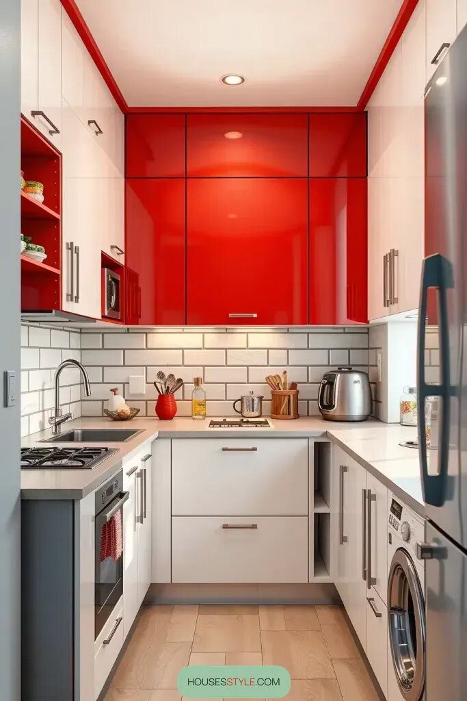 Cozy Kitchens with Red Upper Cabinets