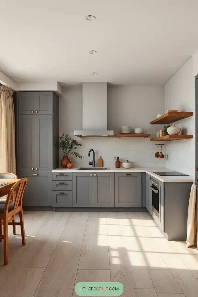 Minimal Gray Cabinetry in Japandi-Style Kitchens