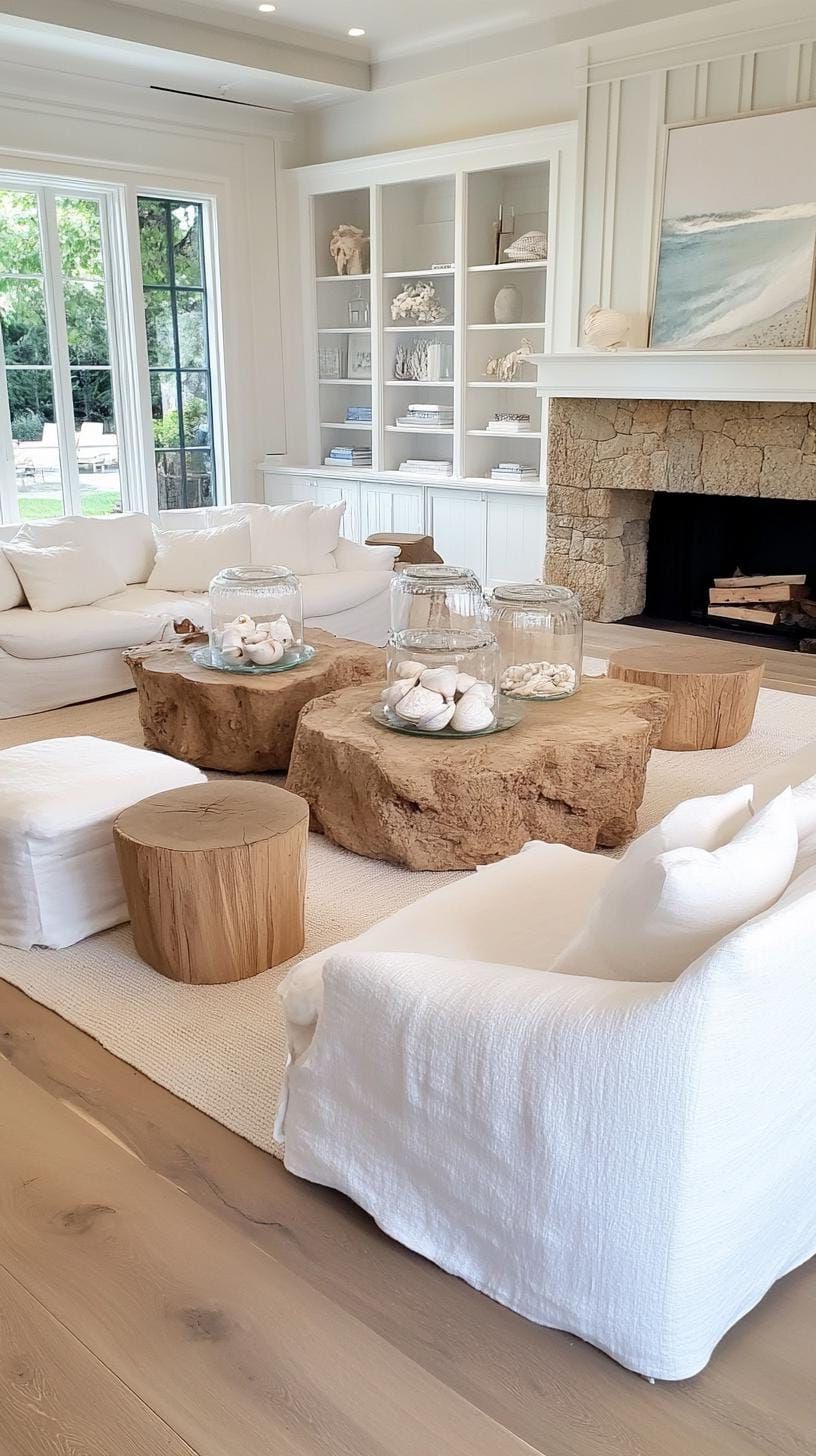 9. Stone Fireplace Seating with Seashell Jars - photo 2
