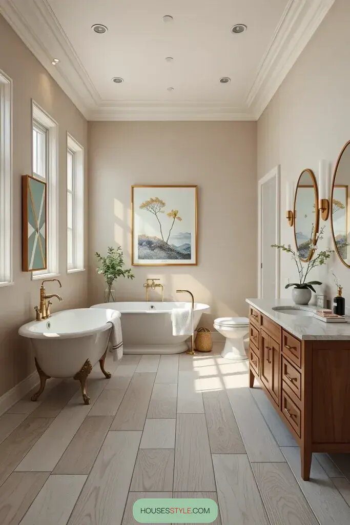 Pairing Beige Walls With Warm Wood Tile