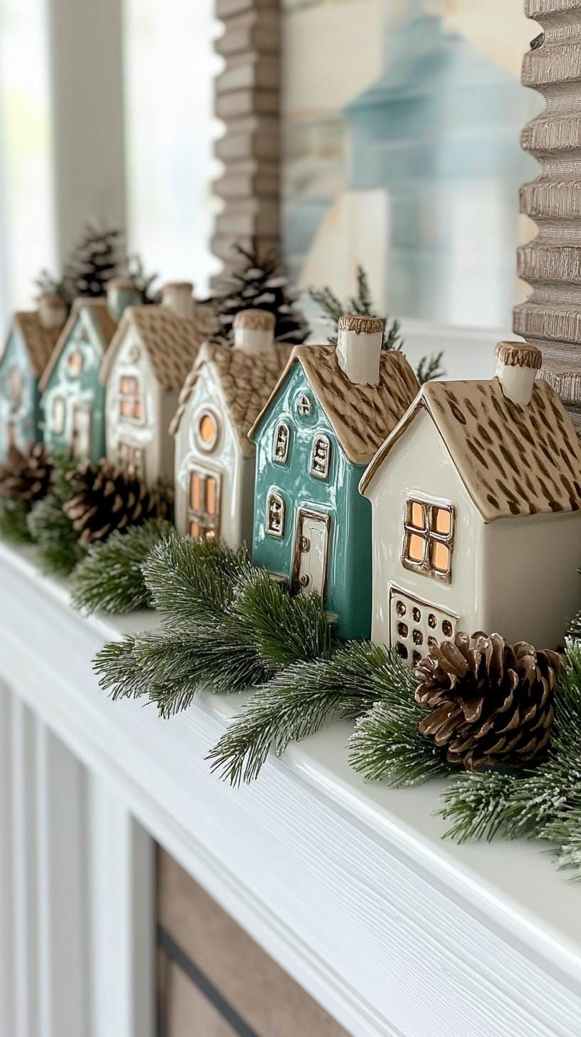 1. Ceramic house villages with pinecones and greenery - photo 2