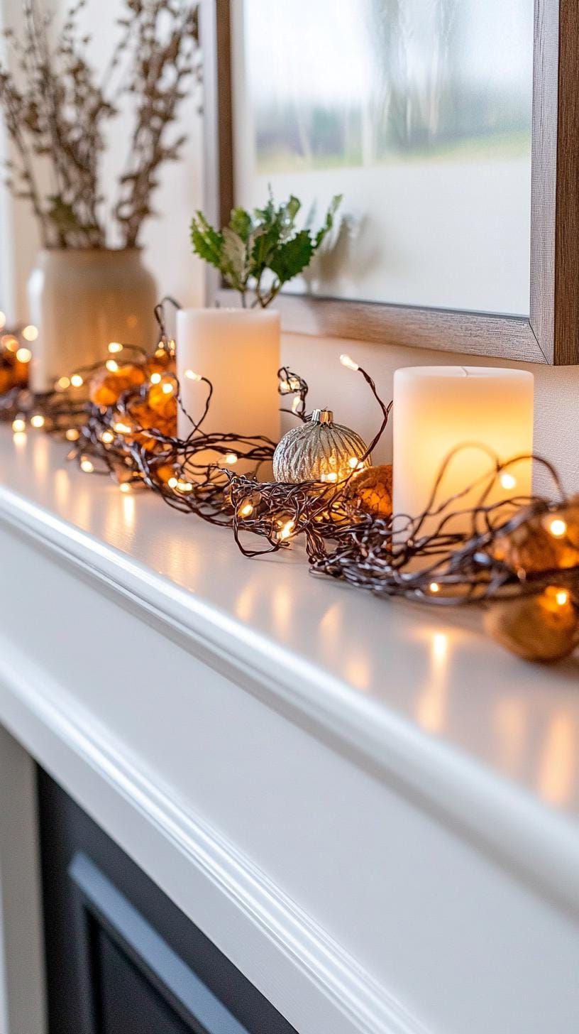 9. Glowing Grapevine Winter Mantle Display - photo 2