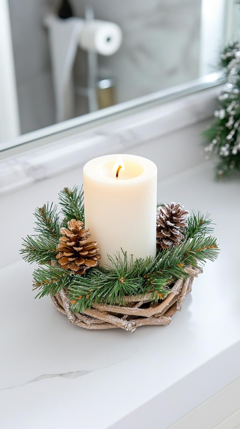 19. Rustic Candle Holder with Wrapped Pine Twigs