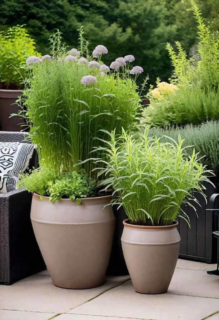 8. Patio Container Herb Garden Setup