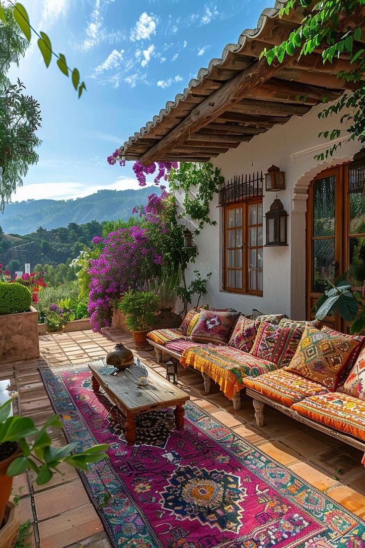 1. Moroccan-Inspired Bohemian Patio Setup