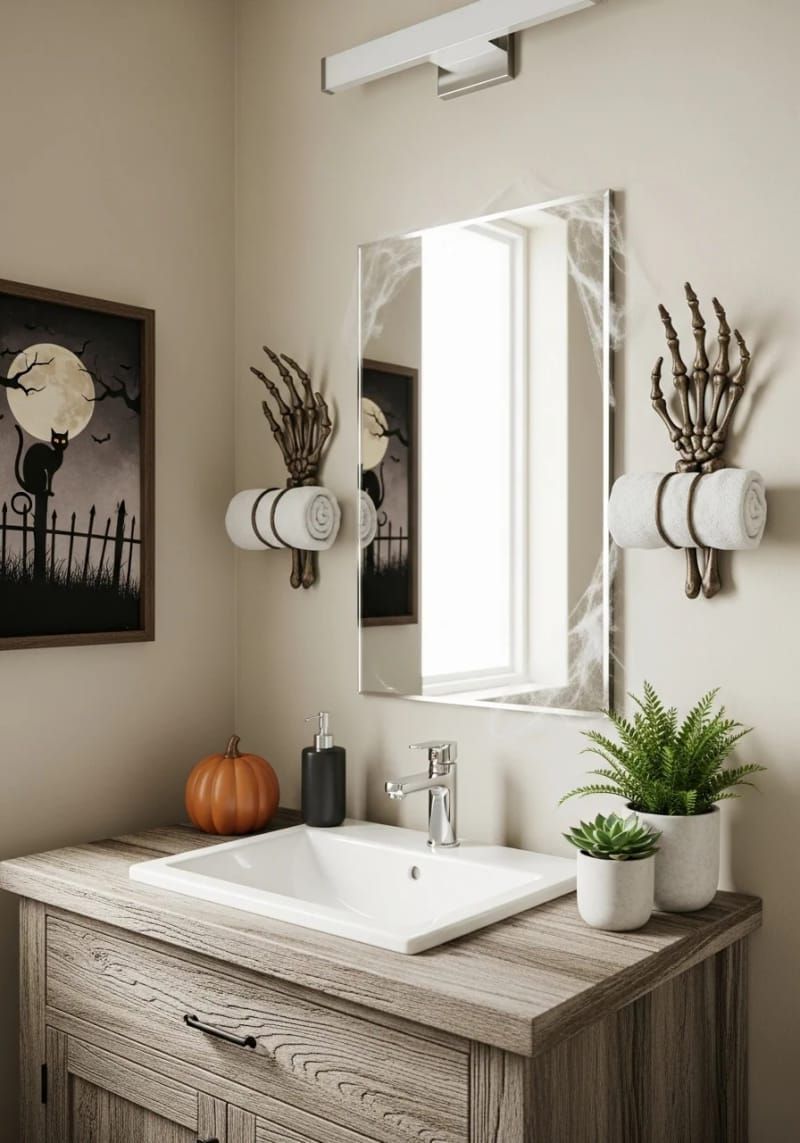 12. Skeleton-Themed Towel Holders for the Guest Bathroom