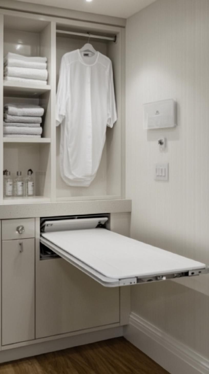 17. Built-in retractable ironing board for space-saving cabinetry