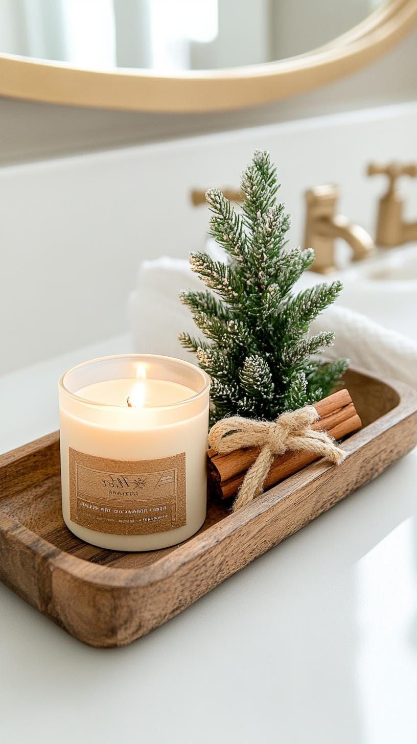 6. Wooden Tray with Mini Tree and Candle