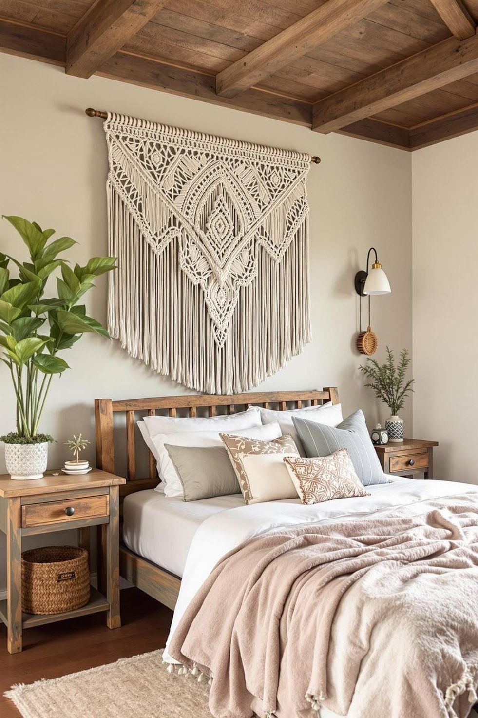 9. Macrame wall art with rustic wood decor - photo 3