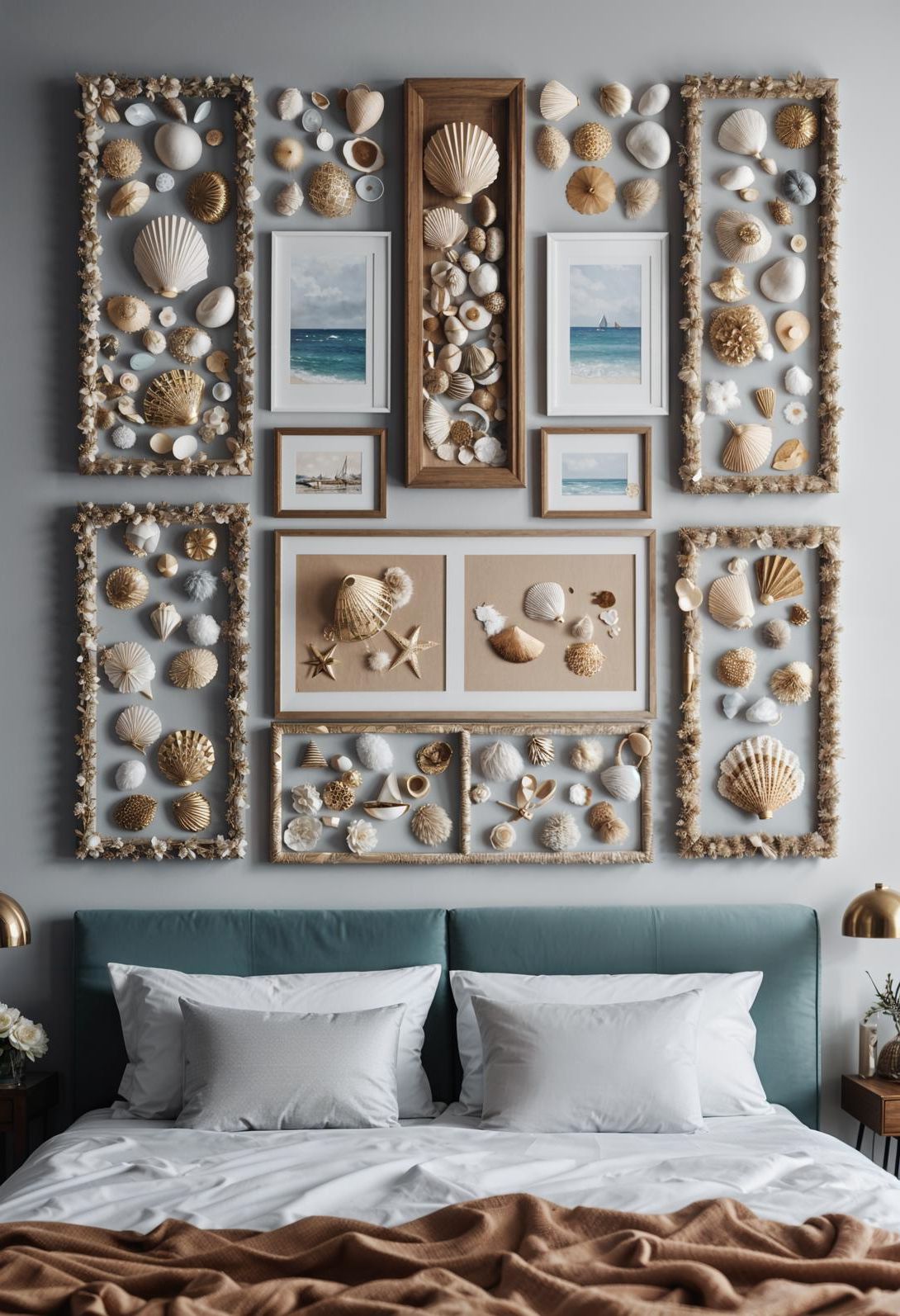 19. Picture Frames Clustered with Seashells