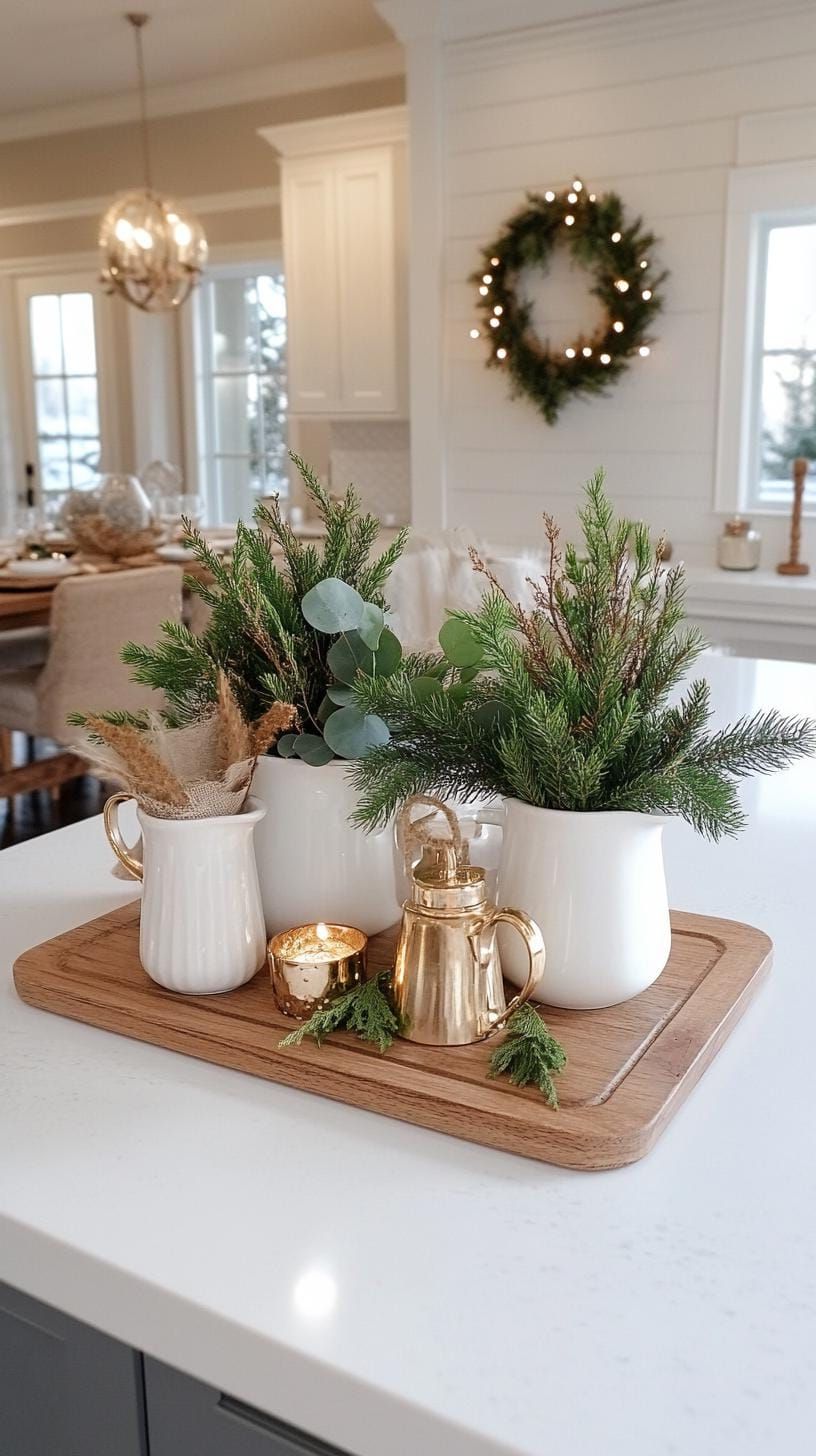 9. Ceramic pitchers with evergreen and eucalyptus
