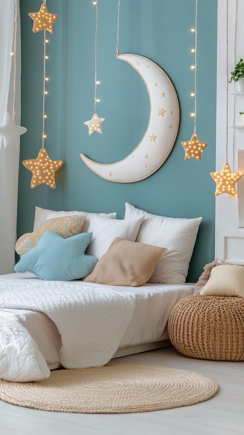 16. Moon and star tapestry with fairy lights - photo 2