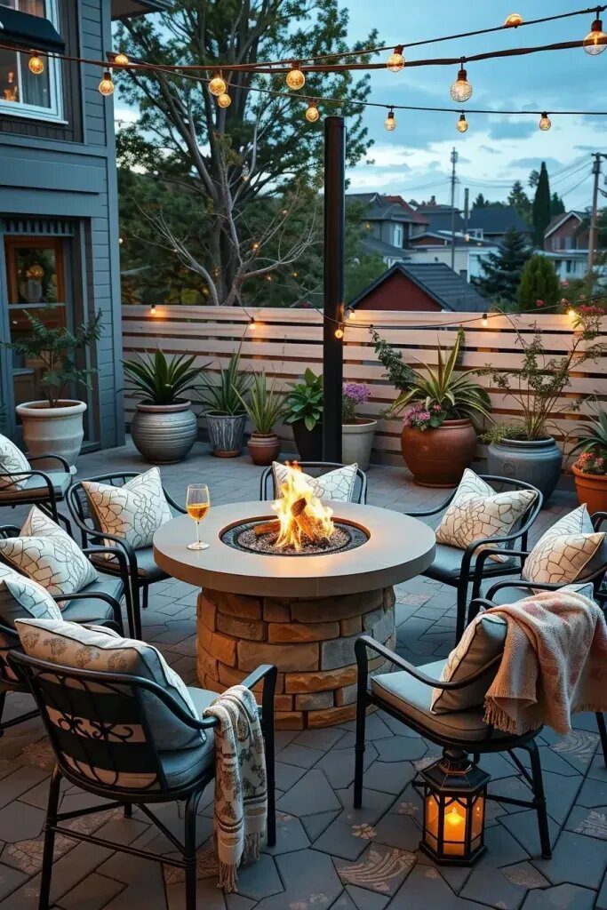 Warm Outdoor Dining Around A Fire Pit