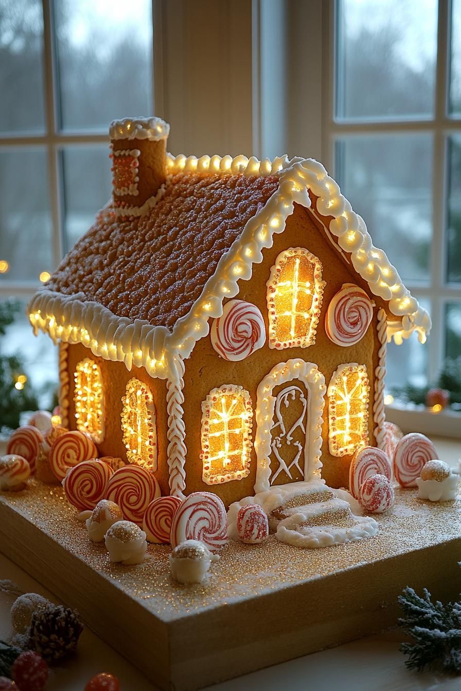9. Glowing Gingerbread House Lights