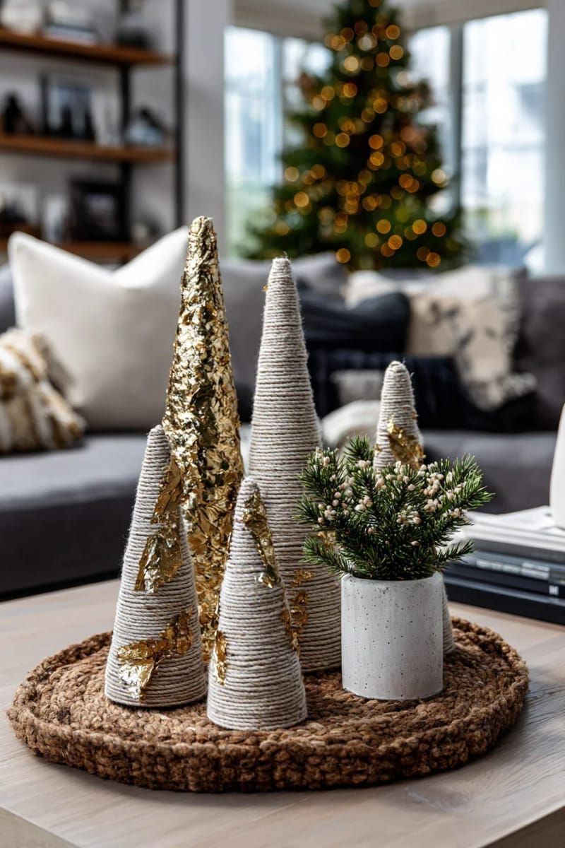 21. Modern Twine Cone Trees with Gold Leaf