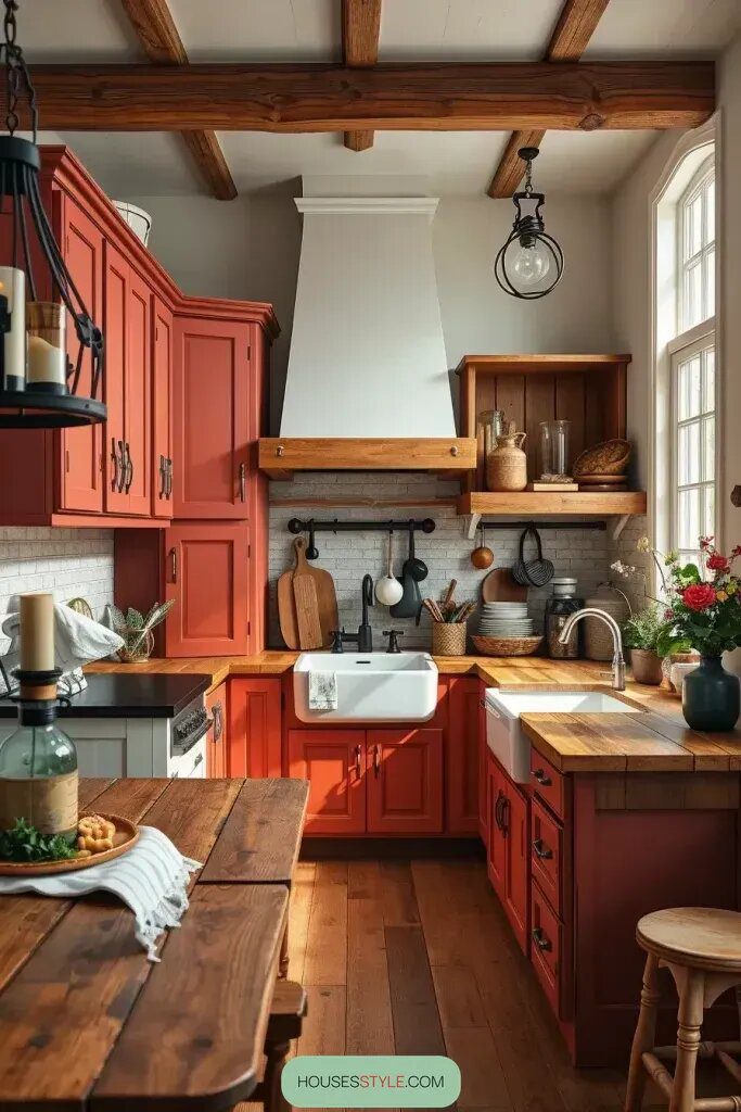 Farmhouse Kitchens Built Around Red Cabinets - photo 2