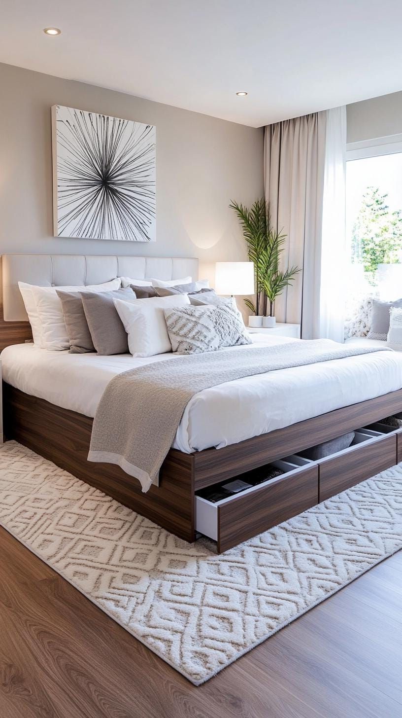 21. Minimalist bed with built-in storage drawers - photo 3