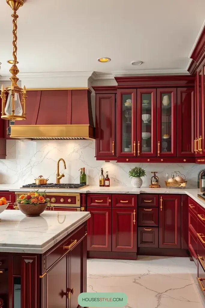 Red Cabinets Paired with Brass or Gold Hardware