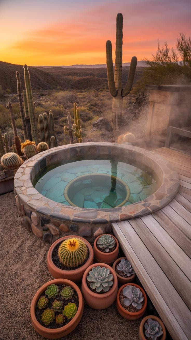 27. Desert-themed hot tub with succulents and cacti - photo 3