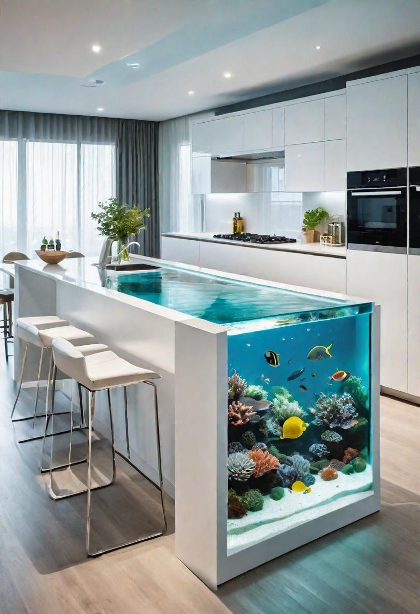 23. White Kitchen with Aquarium Island
