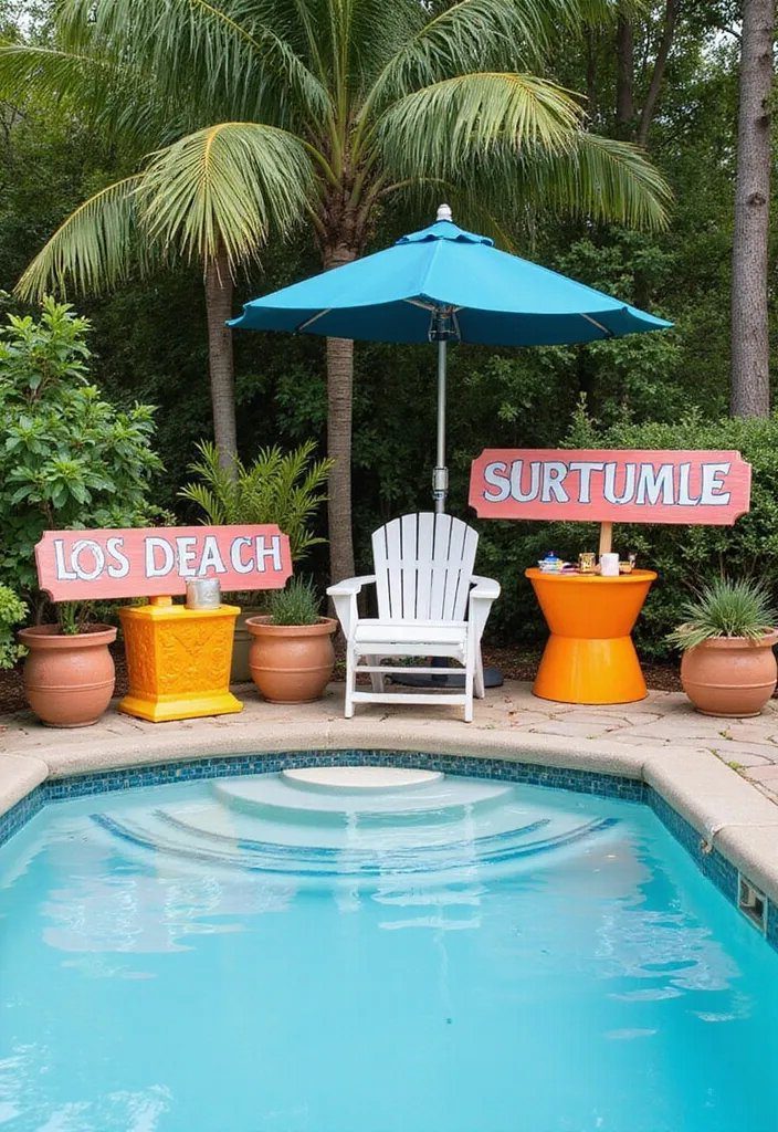 19. Add Custom Signs to Your Pool Oasis