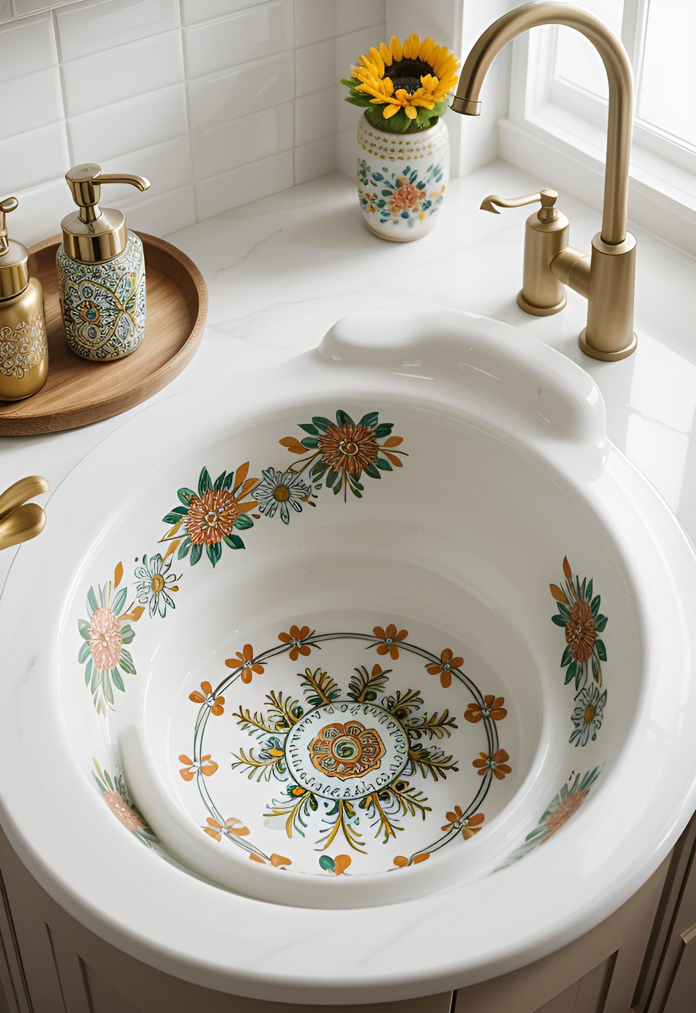 15. Floral-Pattern Ceramic Sink Ideas - photo 2