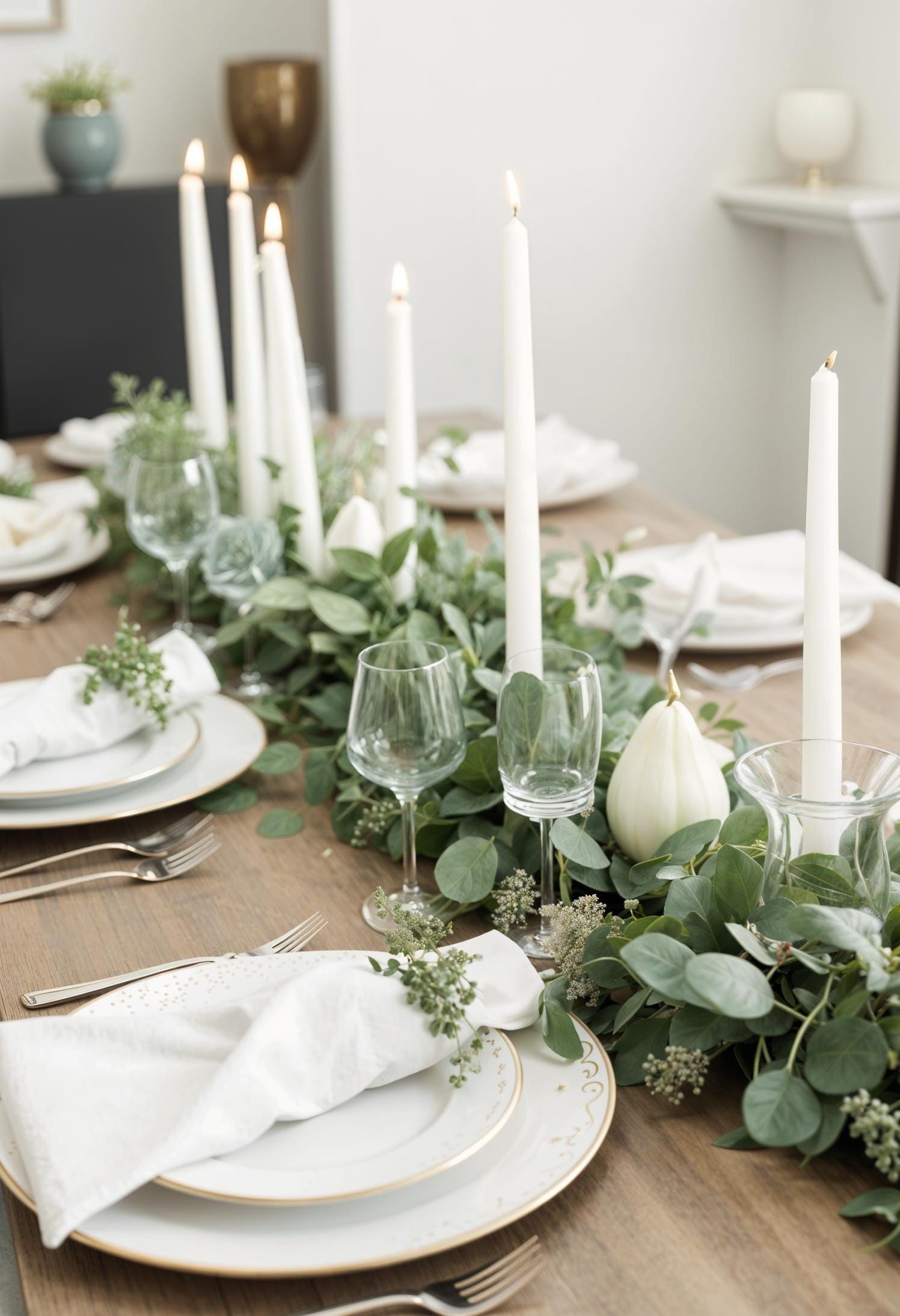 4. Eucalyptus Garland Centerpiece With White Taper Candles - photo 3