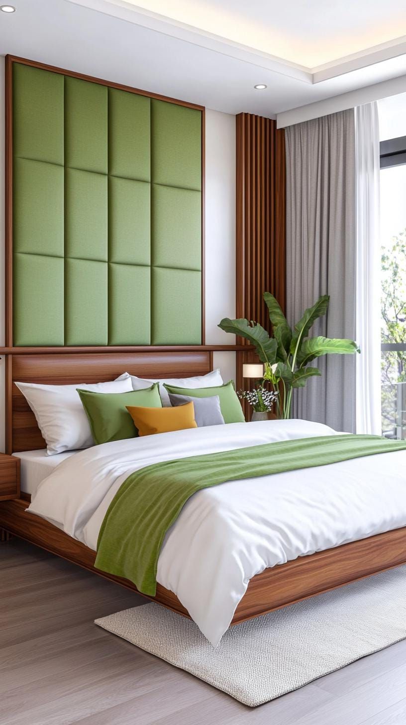 22. Mid-Century Olive Green Bedroom with Walnut Furniture - photo 2