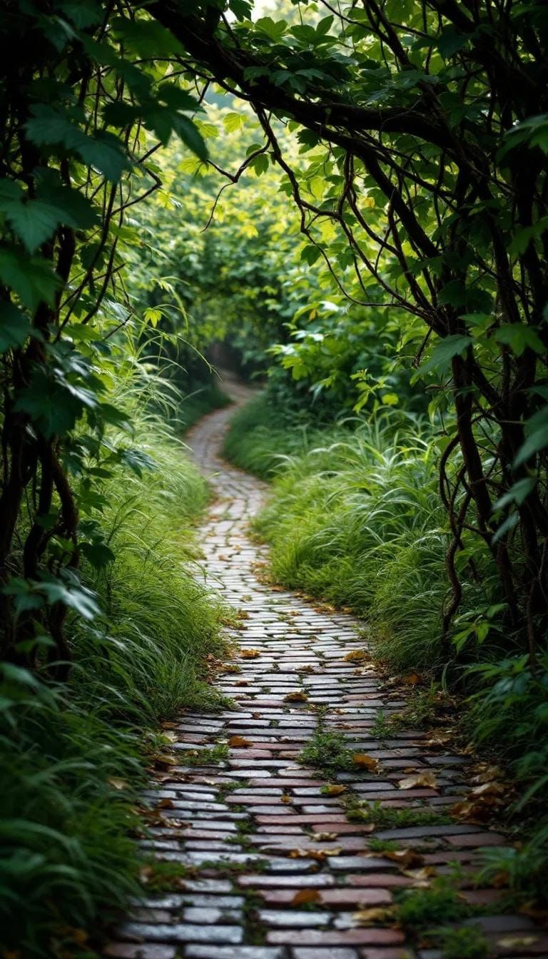 6. Brick path hidden beneath overgrown vines - photo 3