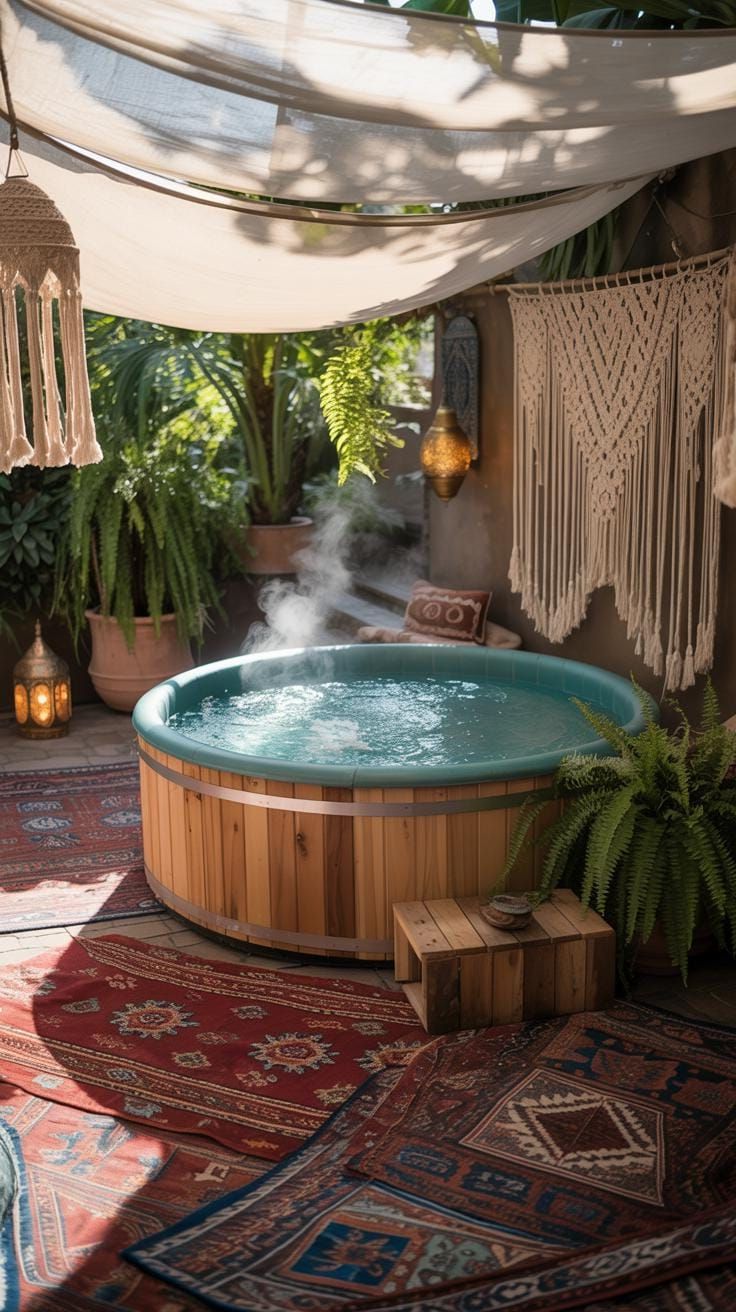 25. Boho hot tub retreat with rugs and lanterns - photo 2