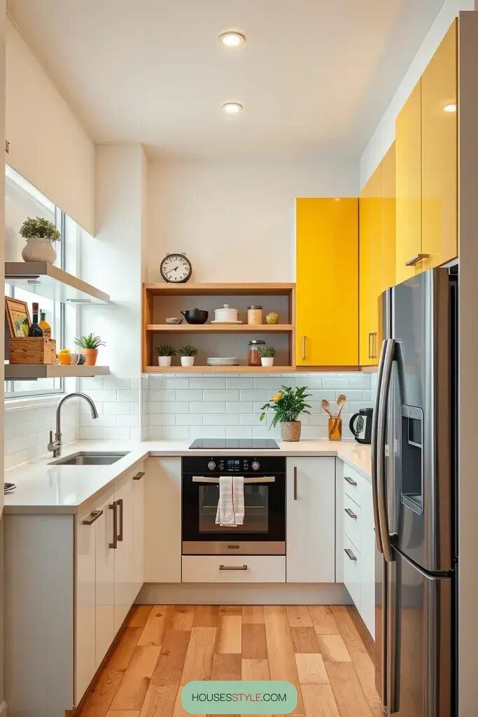 Airy Kitchens With Yellow Upper Cabinets