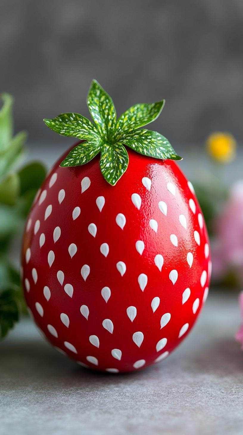 15. Strawberry-Themed DIY Eggs With Leaves - photo 3