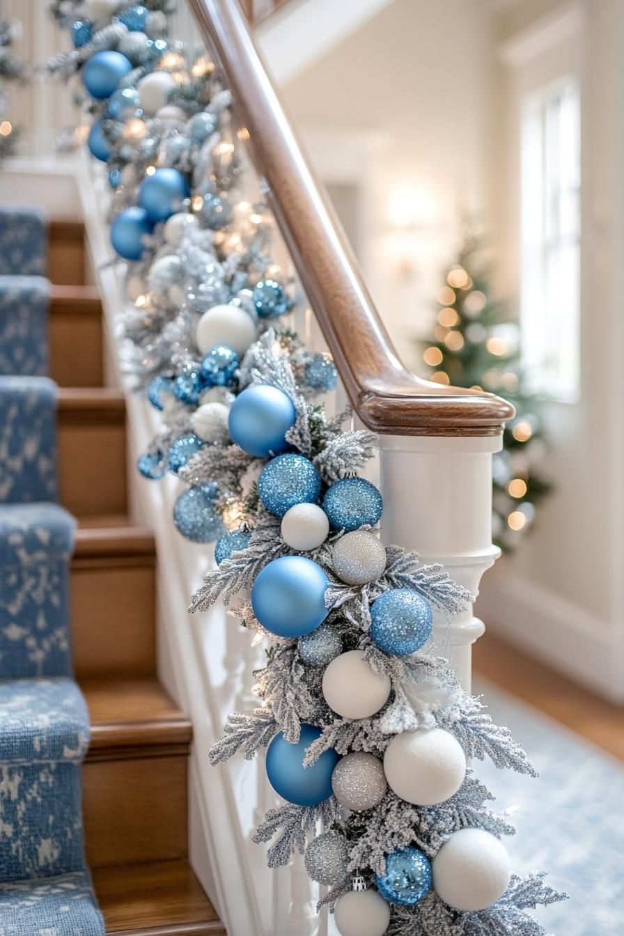 13. Blue & White Staircase Garland Ideas - photo 2