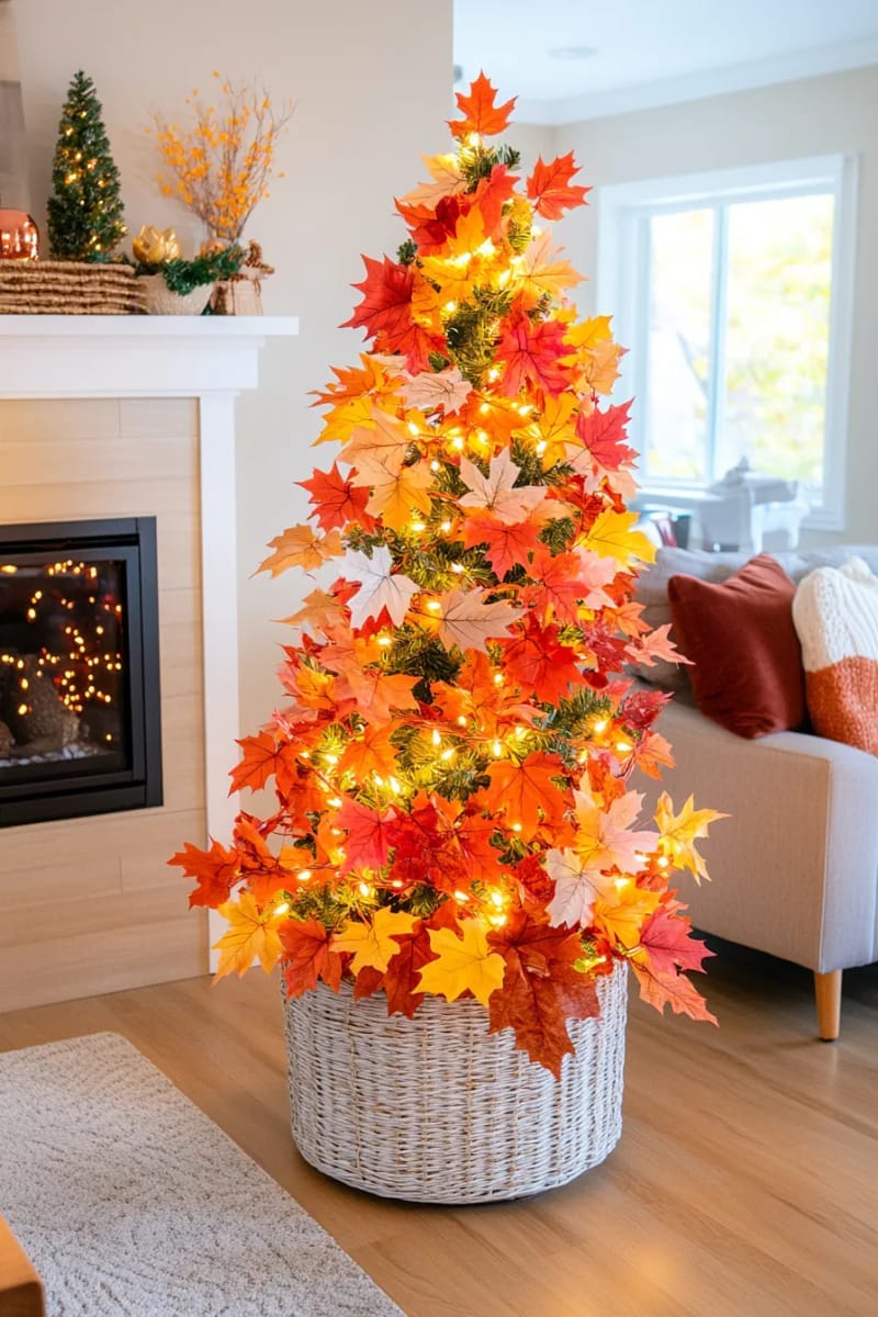 9. Maple Leaf Garland with Copper Fairy Lights