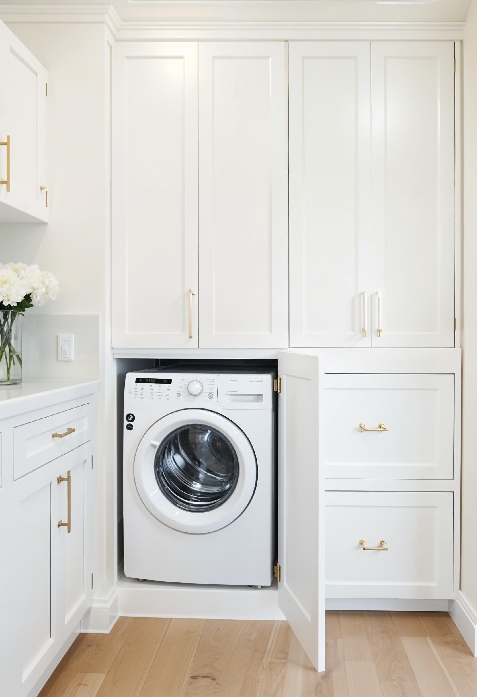 5. Floor-to-ceiling white cabinetry with integrated washer-dryer columns - photo 3