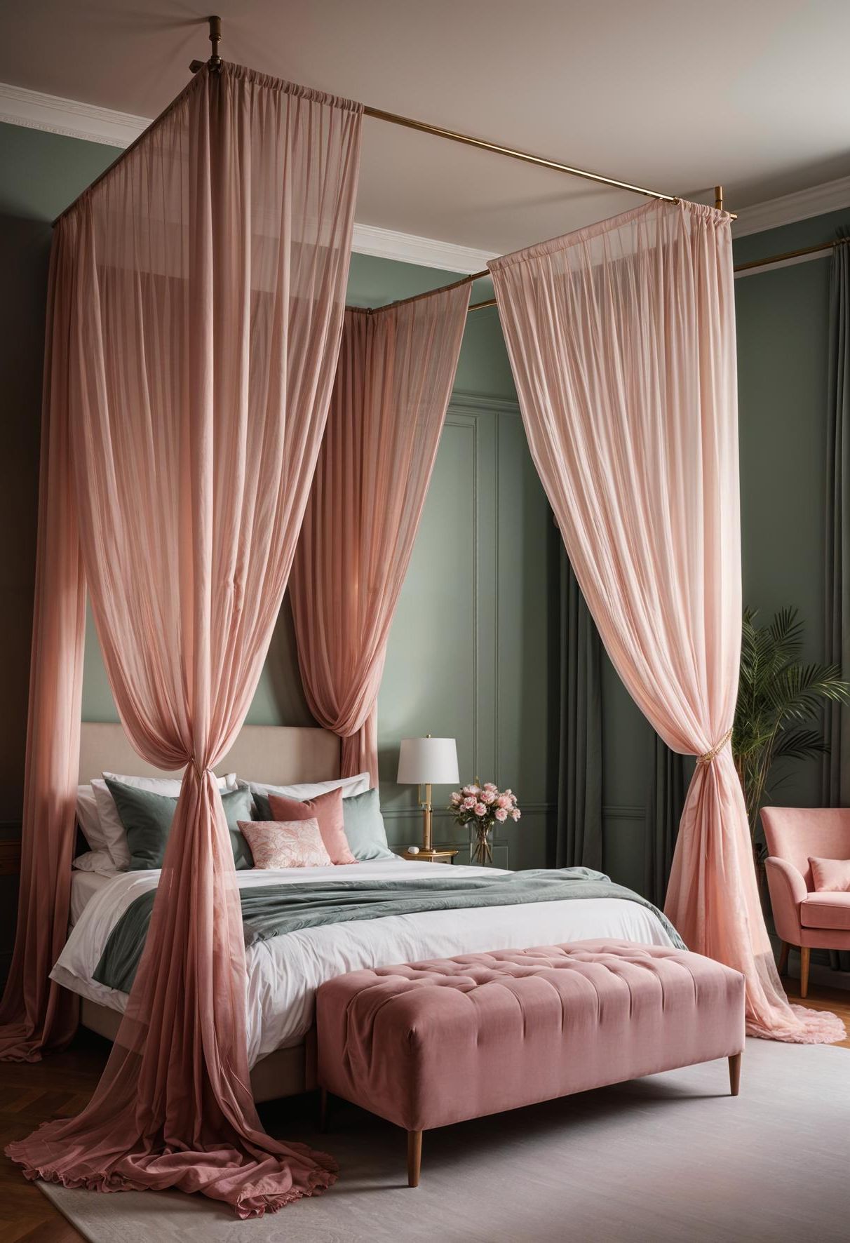 28. Sage and Pink Fabric Canopy Decor