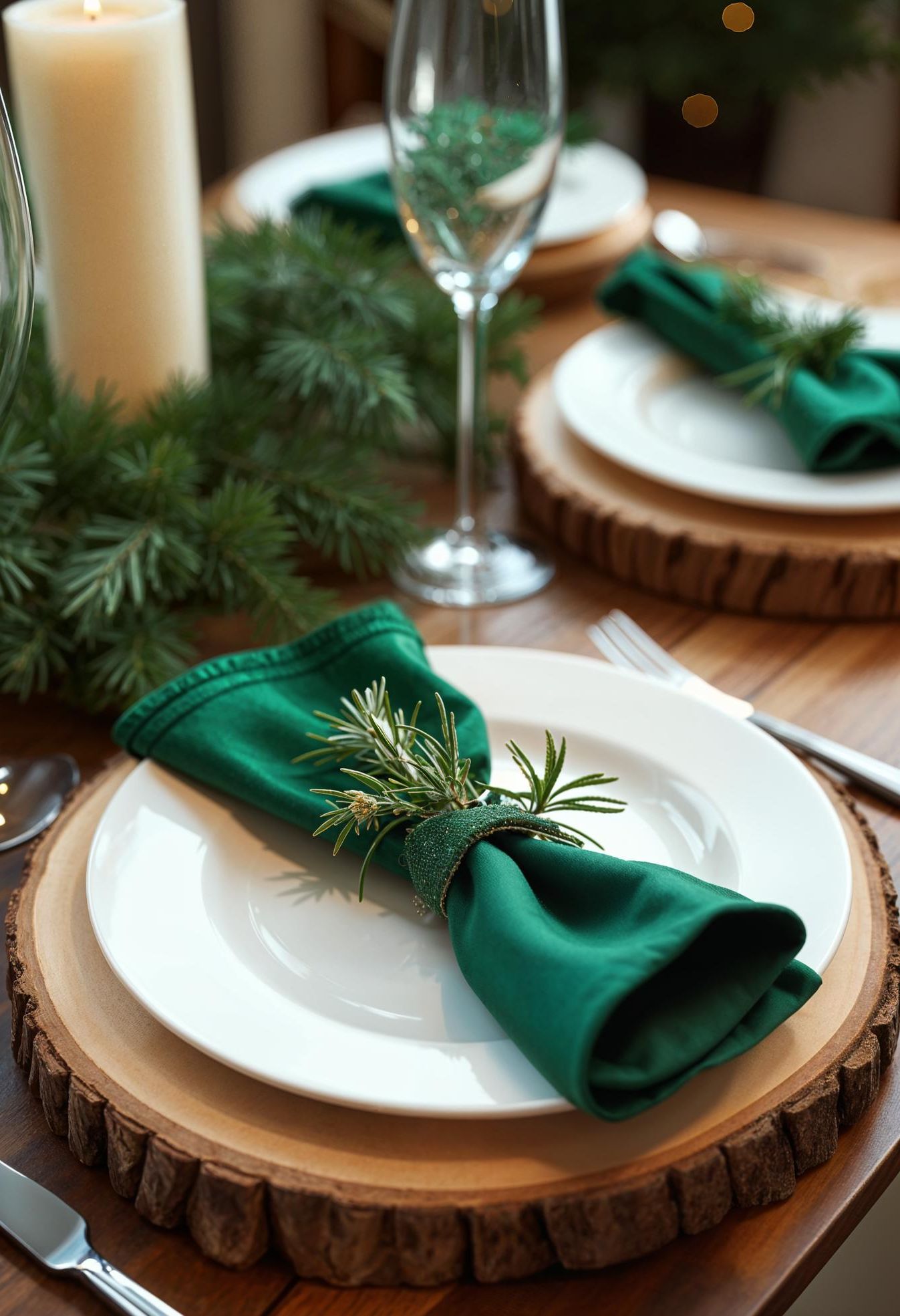 5. Wood and Greenery Holiday Table Decor