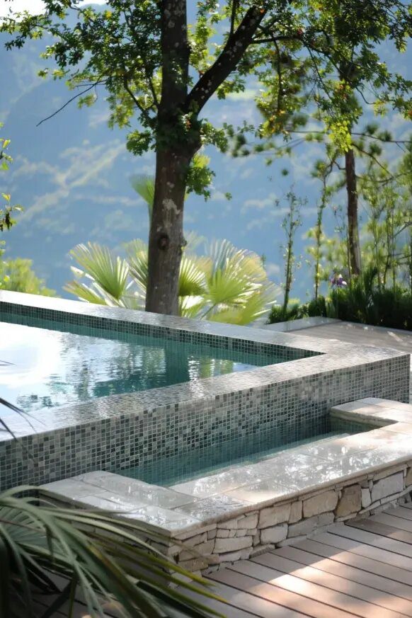13. A Semi Inground Pool with Natural Stone Accents