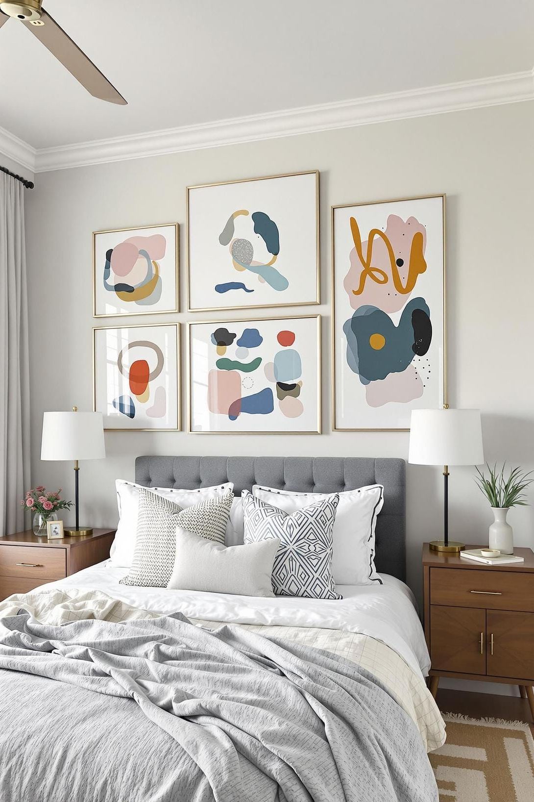 19. Abstract print gallery wall over the bed - photo 2