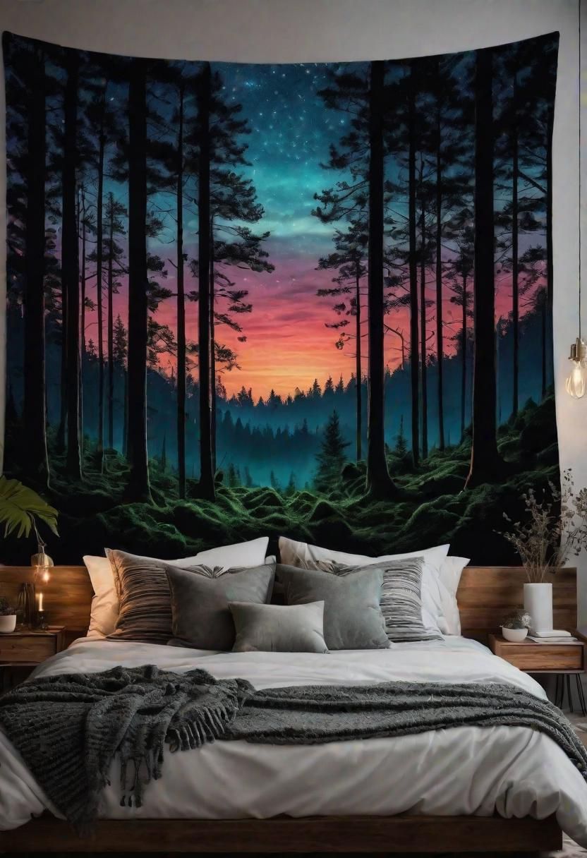 3. Twilight Forest Tapestry Headboard