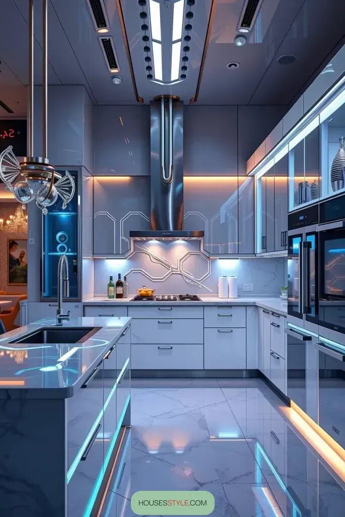 Futuristic Kitchens With LED Cabinet Lighting